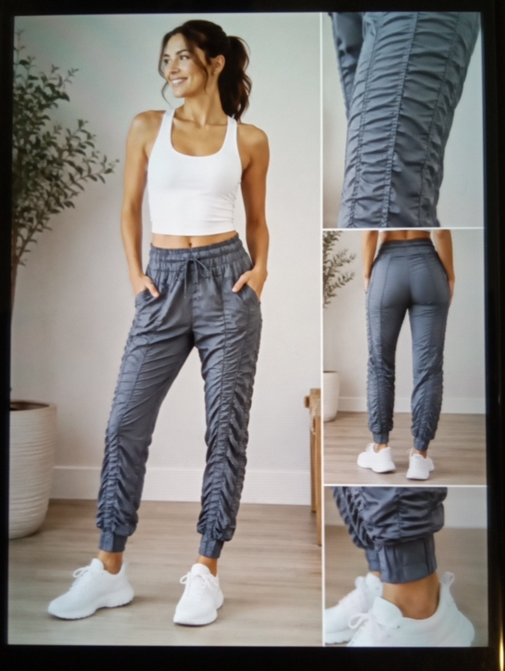 Agogie Gray Resistance Band Workout Womens Leggings Running Gym Trainning Lp